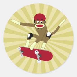 Sock Monkey Skateboarder Runder Aufkleber