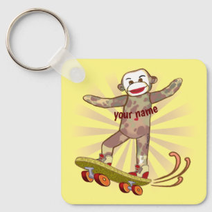 Sock Monkey Skater benutzerdefinierter Name Schlüsselanhänger