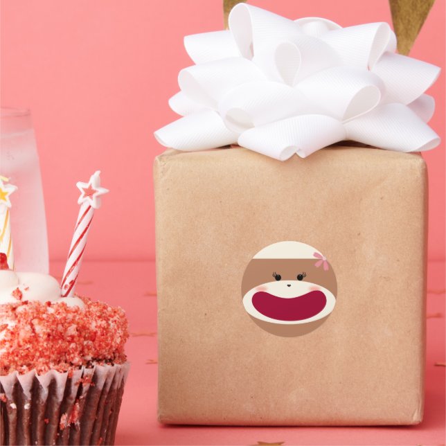 Sock Monkey Smile (Girl) Runder Aufkleber (Party)