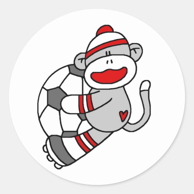 Sock Monkey Soccer Runder Aufkleber (Vorderseite)