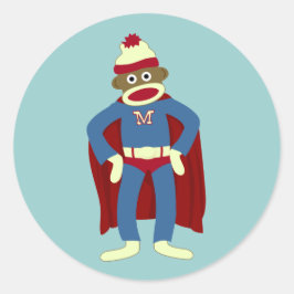 Sock Monkey Superhero Runder Aufkleber