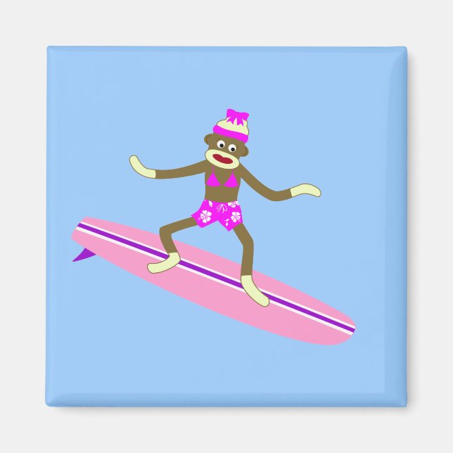 Sock Monkey Surfer Girl Magnet (Vorne)
