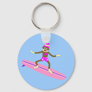 Sock Monkey Surfer Girl Schlüsselanhänger