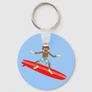 Sock Monkey Surfer Schlüsselanhänger