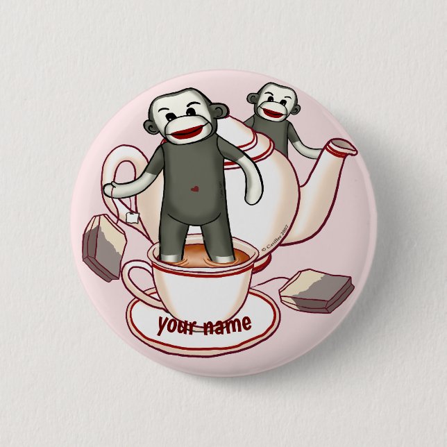 Sock Monkey Teekanne Pin-Button Button (Vorderseite)