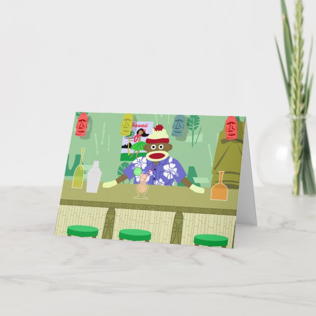 Sock Monkey Tiki Bar Karte (Vorderseite)