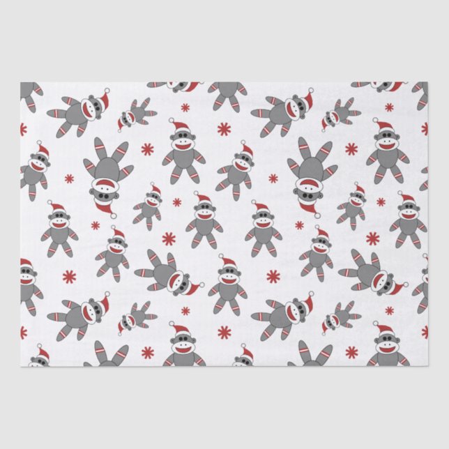 Sock Monkey Tragen Weihnachtsmannmütze Weihnachtsm Seidenpapier (Vorderseite)