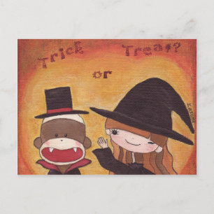 Sock Monkey Trick oder Treat? Postkarte