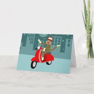 Sock Monkey Vespa Scooter Karte