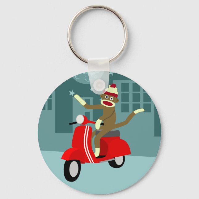 Sock Monkey Vespa Scooter Schlüsselanhänger (Vorderseite)