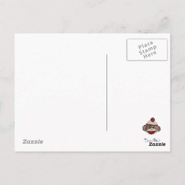 Sock Monkey Vielen Dank Postkarte (Rückseite)