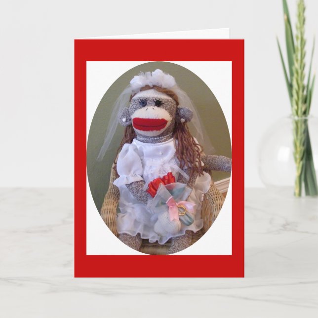 Sock Monkey Wedding Bridge Card Karte (Vorderseite)