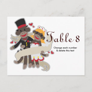 SOCK MONKEY Wedding Table Cards Nummern Postkarte
