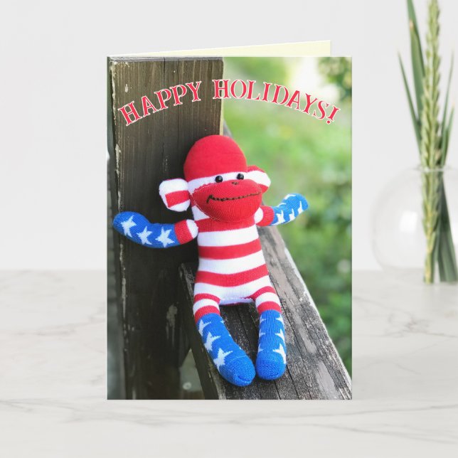 Sock Monkey Weihnachtskarte Einladung (Vorderseite)