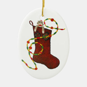 Sock Monkey Weihnachtsstrumpf-Ornament Keramik Ornament