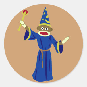Sock Monkey Wizard Runder Aufkleber