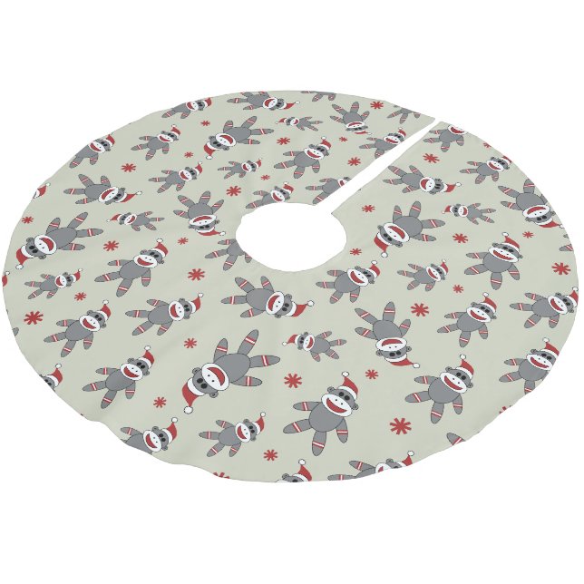 Sockaffe mit Weihnachtsmannmütze Muster Weihnachte Polyester Weihnachtsbaumdecke (Schrägansicht)