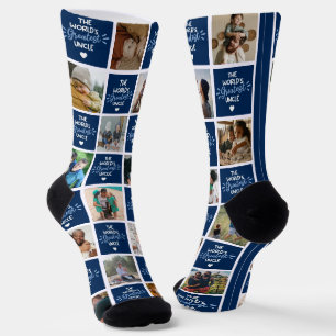 Socke mit Fotocollage 'Bester Onkel der Welt Blau'
