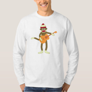 Socken-Affe-Akustikgitarre-langer Hülsen-T - Shir T-Shirt
