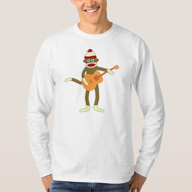 Socken-Affe-Akustikgitarre-langer Hülsen-T - Shirt (Vorderseite)