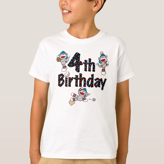 Socken-Affe-Baseball-4. Geburtstag T-Shirt (Vorderseite)