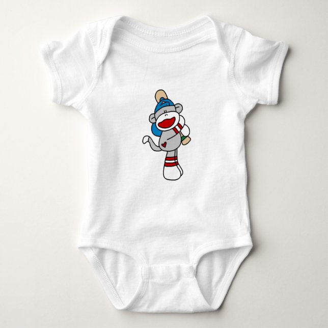 Socken-Affe-Baseball an den Schläger-T-Shirts und Baby Strampler (Vorderseite)