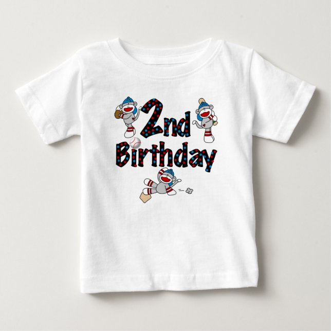 Socken-Affe-Baseball-Geburtstag Baby T-shirt (Vorderseite)
