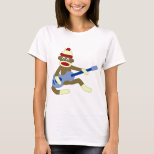 Socken-Affe, der blaue Gitarre spielt T-Shirt