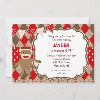 Socken-Affe-Geburtstags-Einladungen Einladung