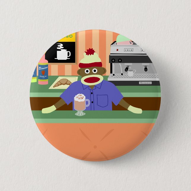 Socken-Affe-Kaffeestube Barista Button (Vorderseite)