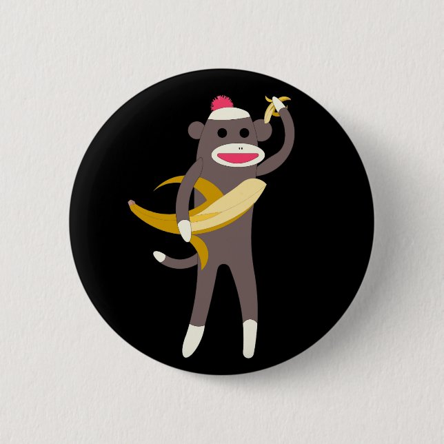 Socken-Affe mit Bananen-Schwerter-Button Button (Vorderseite)