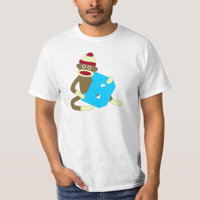 Socken-Affe-Monogramm-Junge B T-Shirt (Vorderseite)