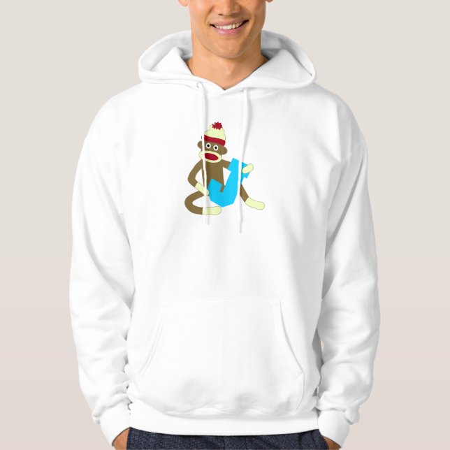 Socken-Affe-Monogramm-Junge J Hoodie (Vorderseite)