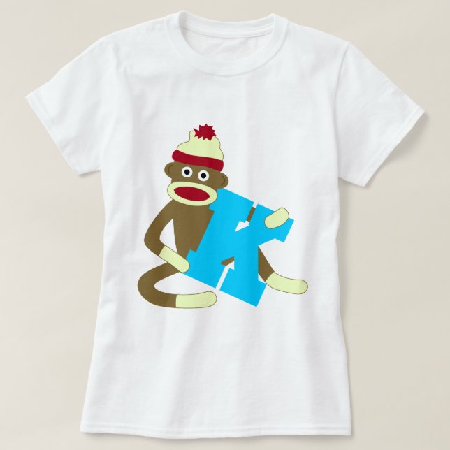 Socken-Affe-Monogramm-Junge K T-Shirt (Design vorne)