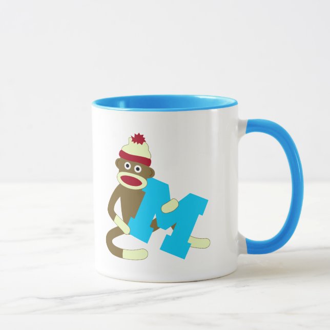 Socken-Affe-Monogramm-Junge M Tasse (Rechts)
