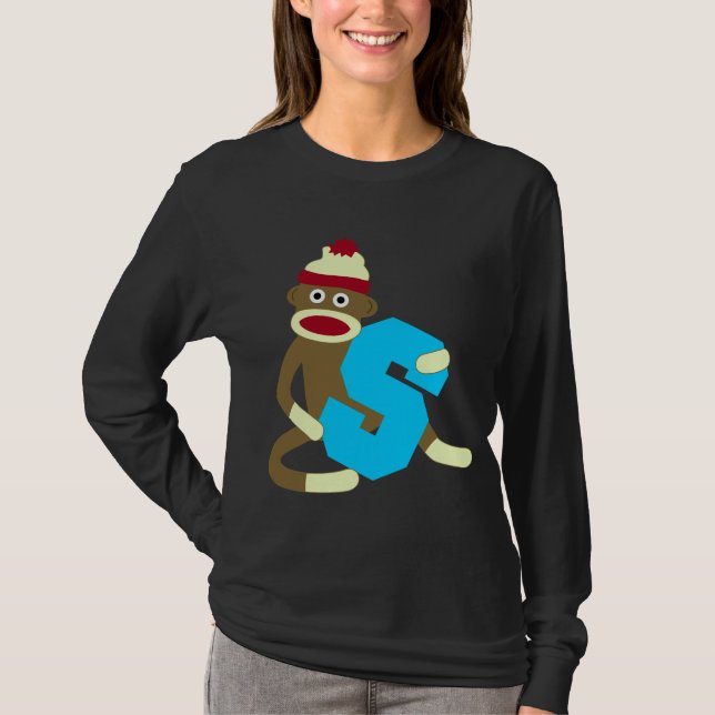 Socken-Affe-Monogramm-Junge S T-Shirt (Vorderseite)