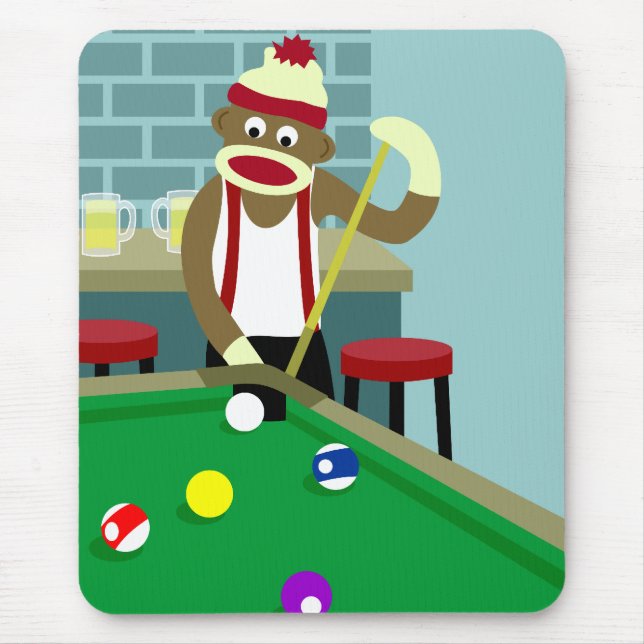 Socken-Affe-Pool-Billiardspieler Mousepad (Vorne)