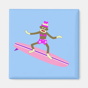 Socken-Affe-Surfer-Mädchen Magnet