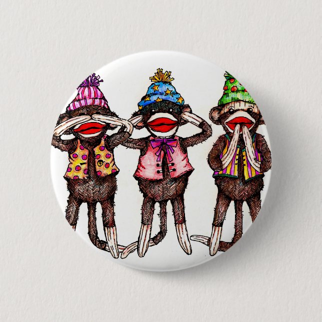 Socken-Affe-Trio - sehen Sie, hören Sie, sprechen Button (Vorderseite)
