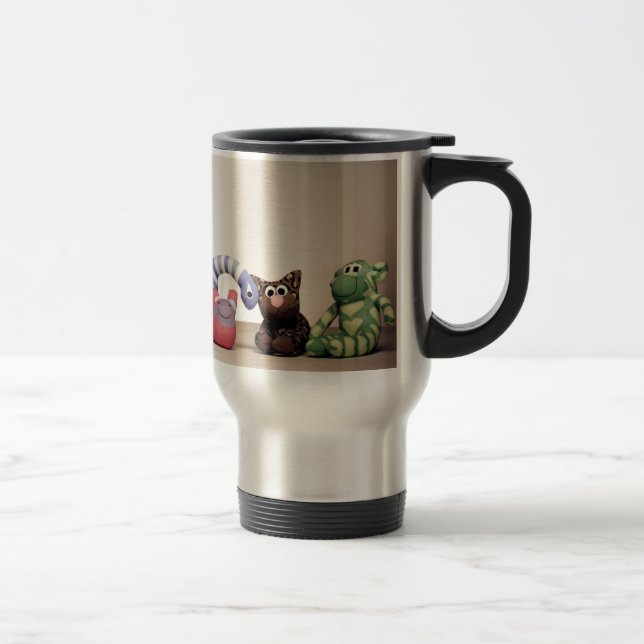 Socken-Affe und Freunde isolierten Reise-Tasse Reisebecher (Rechts)