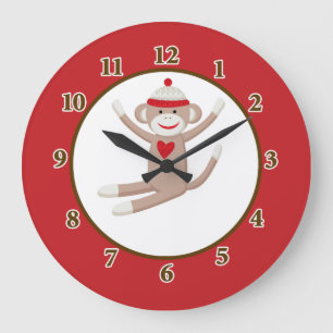 Socken-Affe-Wanduhr (rot) Große Wanduhr