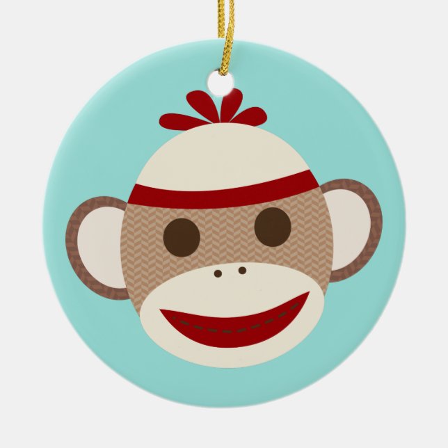 Socken-Affe-Weihnachtsverzierung Keramik Ornament (Vorne)