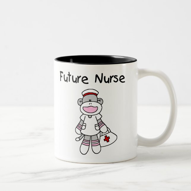 SOCKEN-AFFE-ZUKÜNFTIGE KRANKENSCHWESTER ZWEIFARBIGE TASSE (Rechts)