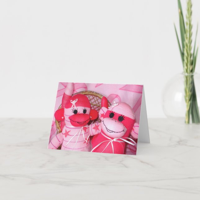 Socken-Affen für die Kur Pink Friends Note Card Karte (Vorderseite)