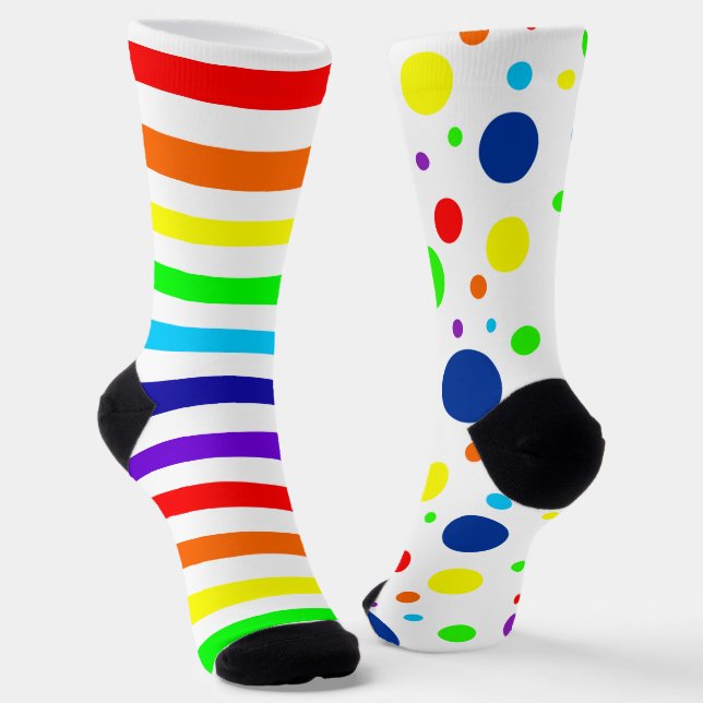 Socken aus weißem Regenbogen/Streifen-Crew (Gewinkelt)