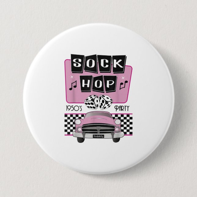 Socken Hop Dance Kostüm Retro 50er Pink Rocka der  Button (Vorderseite)