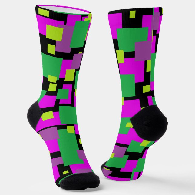 Socken mit Schwarz-Grün und Magenta Geometrische K (Gewinkelt)