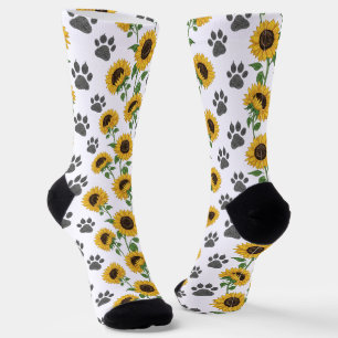 Socken mit Sonnenblumen- und Pfotenabdruck-Muster