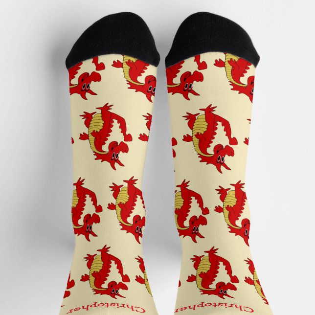 Socken rotes Drachen-Design (Oben)