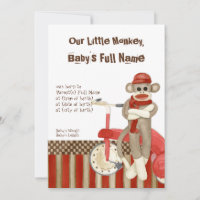 Sockenaffe, Tricycle, Boy Birth Announcement